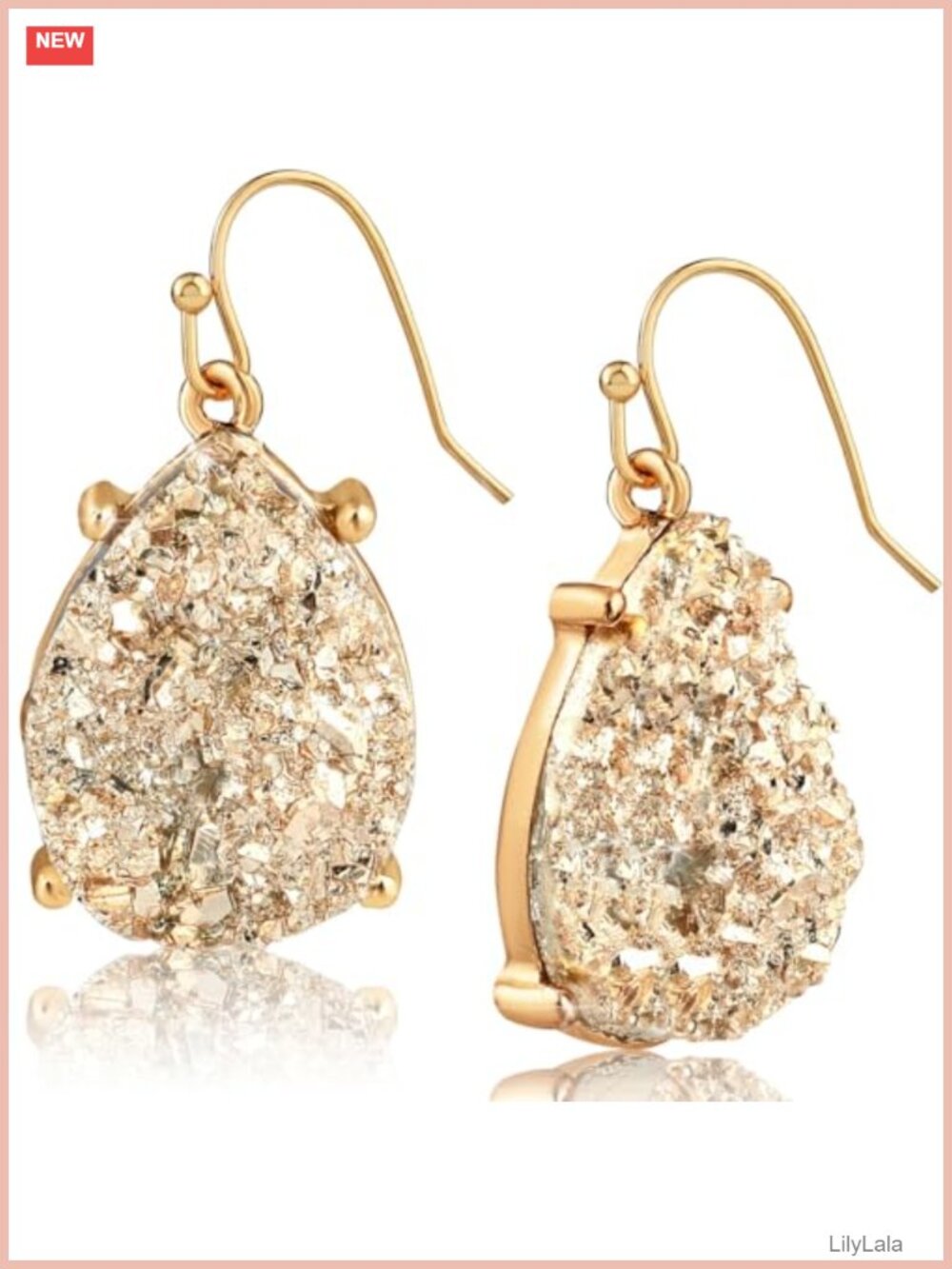 Teardrop Dangle Earrings for Women with Simulated Druzy Stones